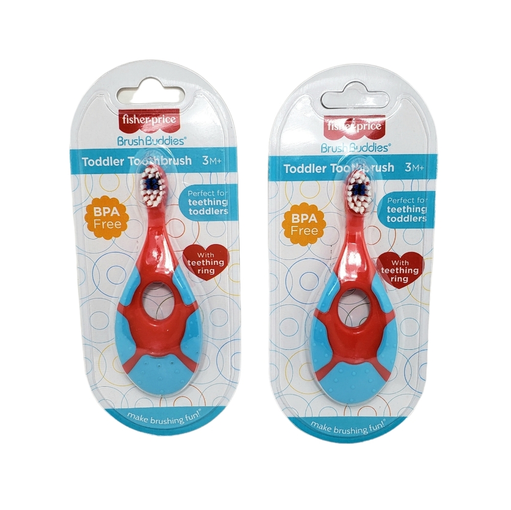 Fisher Price Toddler Toothbrush with Teething Ring BPA Free 2 pack